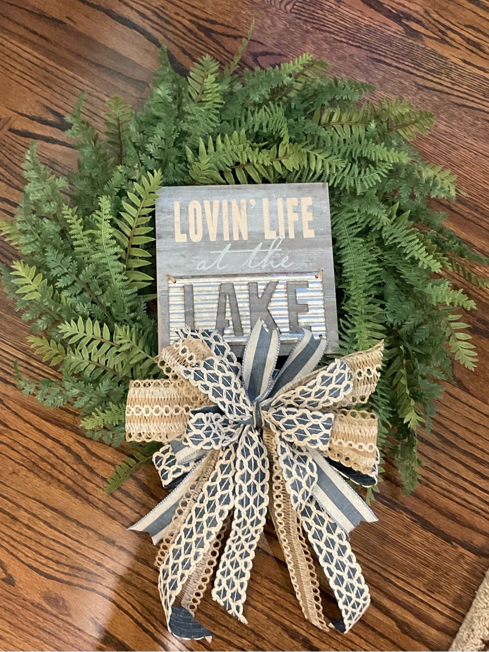 Lovin' Life at the Lake Wood Sign Wreath with Bow